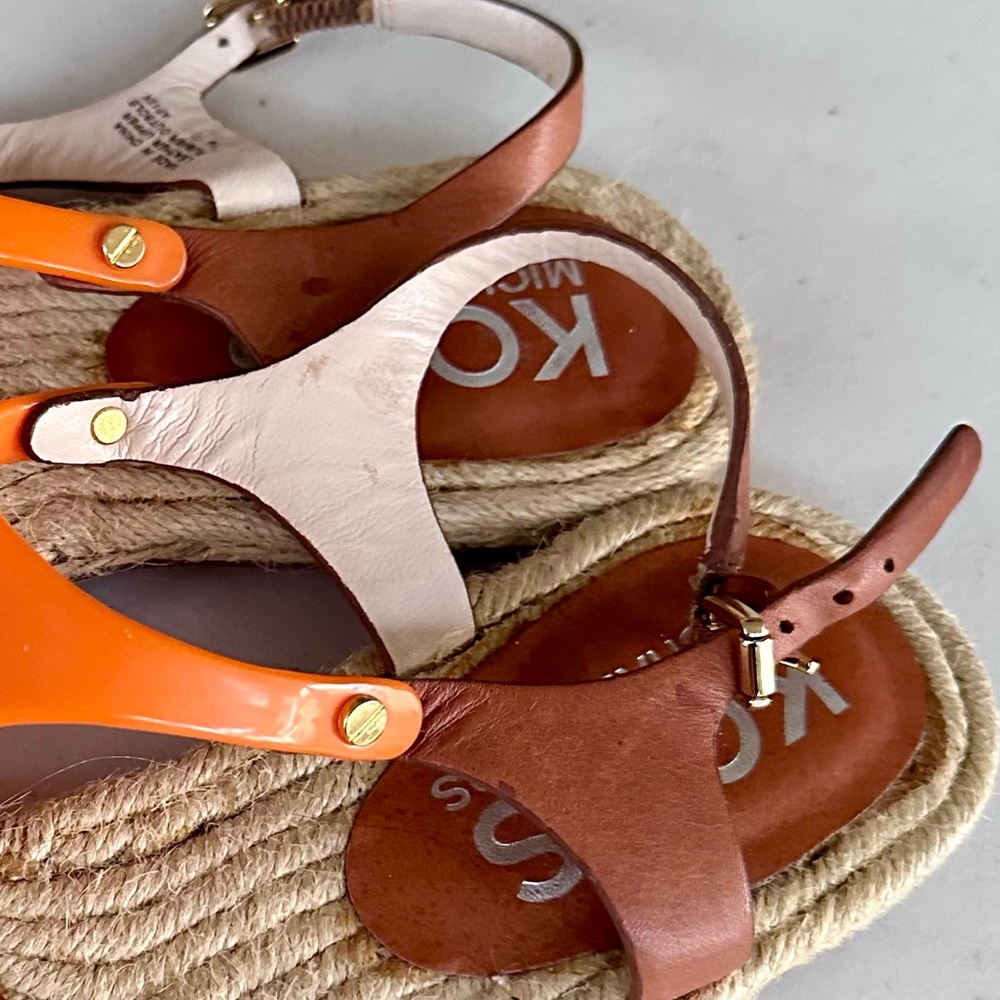 Michael Kors Stephy pvc Neon Orange Thong Leather Sandals Size 7 - Picture 8 of 8